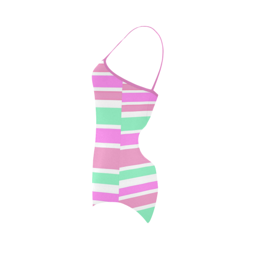 Pink Green Stripes Pattern Strap Swimsuit ( Model S05)