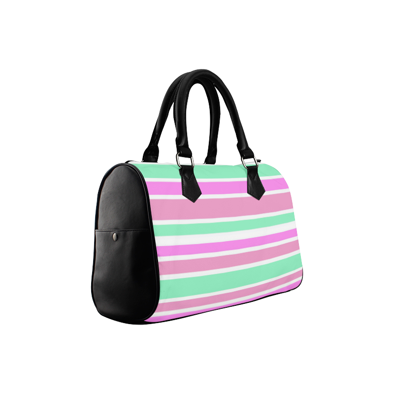 Pink Green Stripes Pattern Boston Handbag (Model 1621)