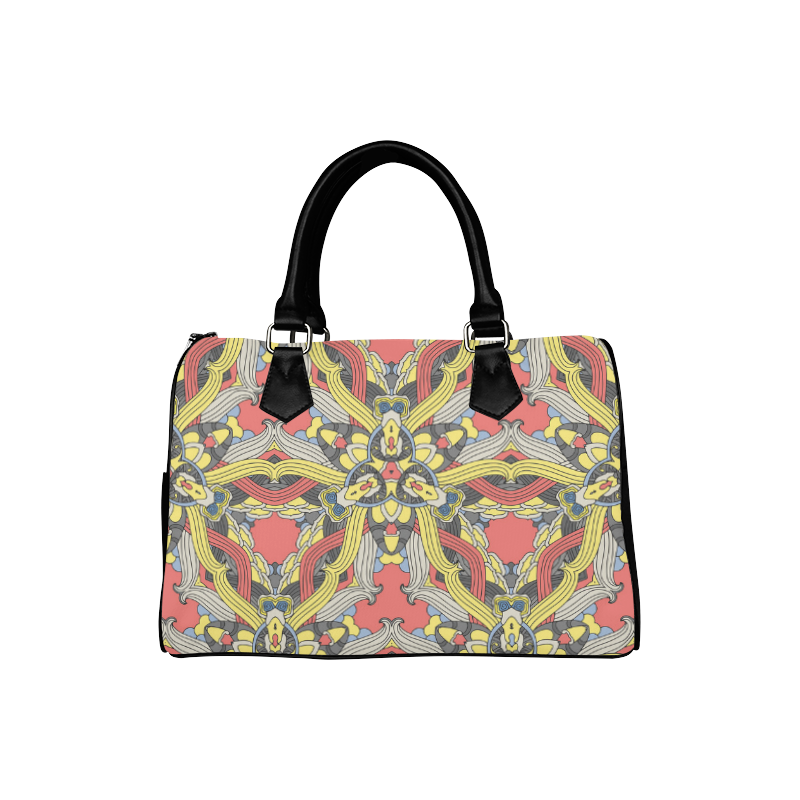 Zandine 0201 pink yellow vintage floral pattern Boston Handbag (Model 1621)