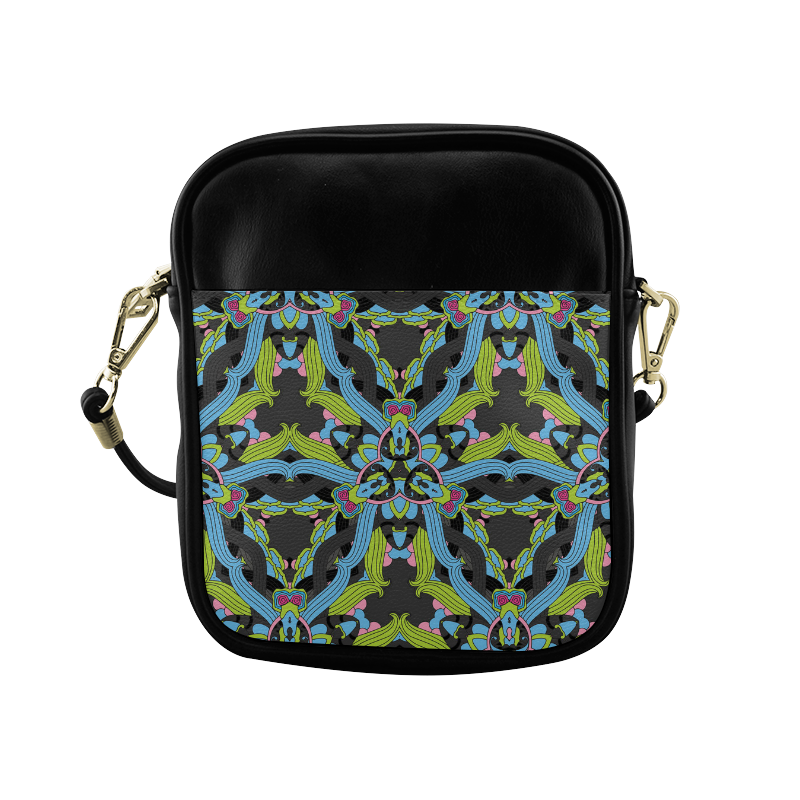 Zandine 0202 blue green floral pattern Sling Bag (Model 1627)
