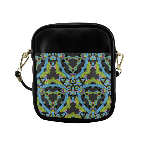 Zandine 0202 blue green floral pattern Sling Bag (Model 1627)