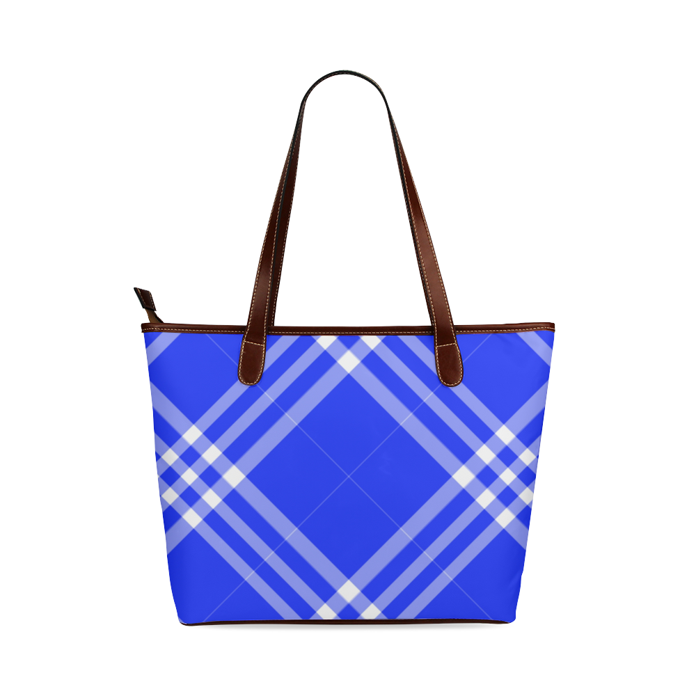 Blue and White Tartan Plaid Shoulder Tote Bag (Model 1646)
