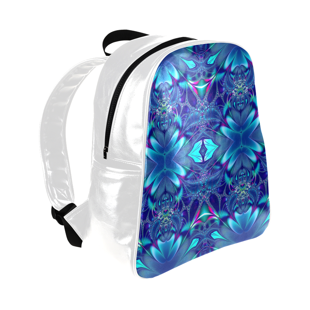 Blue Elegance Fractal Abstract Multi-Pockets Backpack (Model 1636)