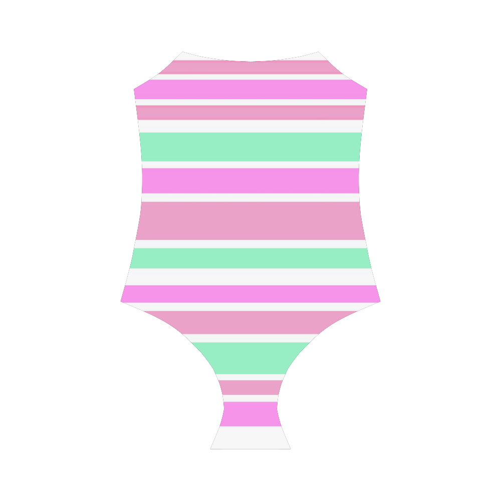 Pink Green Stripes Pattern Strap Swimsuit ( Model S05)