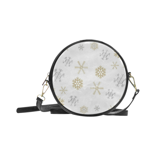 Silver and Gold Snowflakes on a White Background 2 Round Sling Bag (Model 1647)