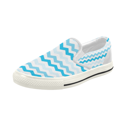 Blue Chevron Pattern Zig Zag Women's Slip-on Canvas Shoes (Model 019)