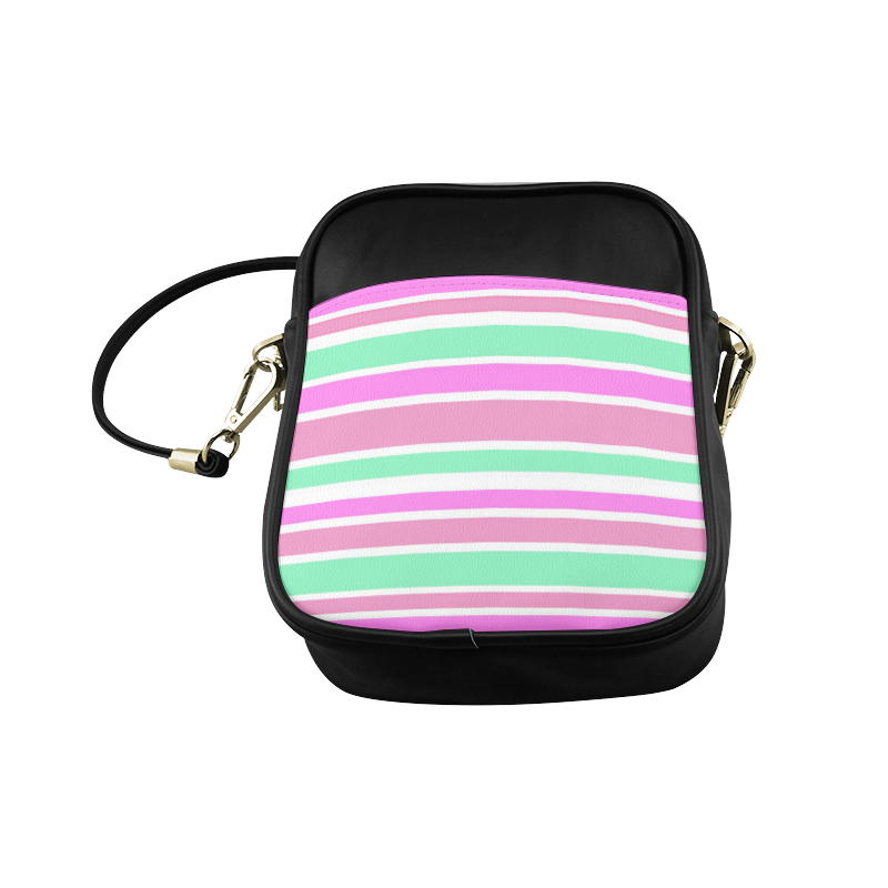 Pink Green Stripes Pattern Sling Bag (Model 1627)