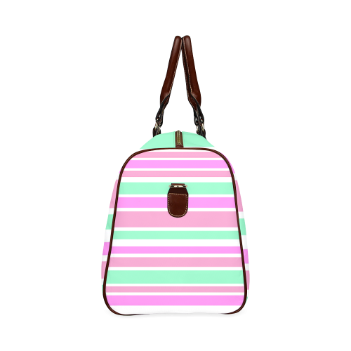 Pink Green Stripes Pattern Waterproof Travel Bag/Large (Model 1639)