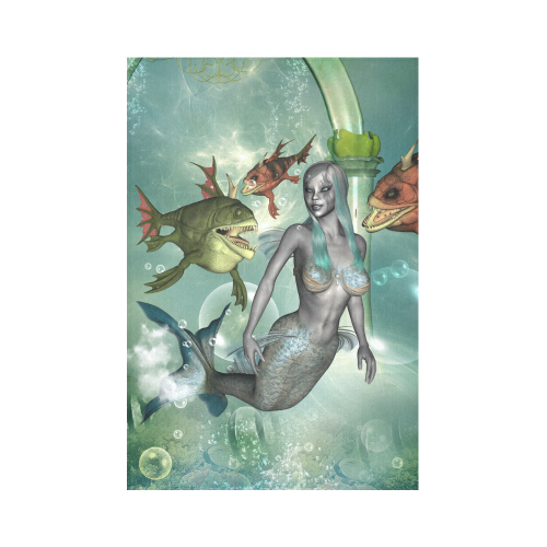 Beautiful dark mermaid with fantasy fish Cotton Linen Wall Tapestry 60"x 90"