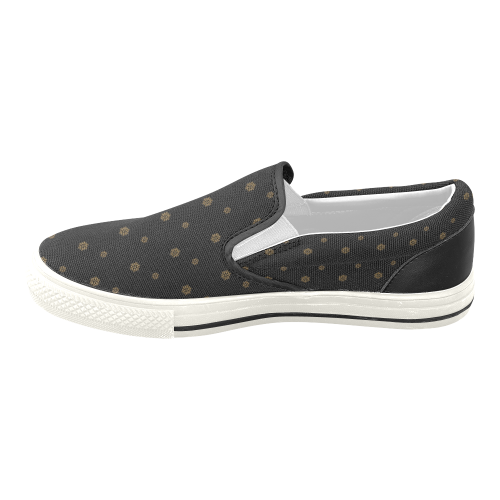Golden Snowflakes On A Midnight Black Background Men's Unusual Slip-on Canvas Shoes (Model 019)