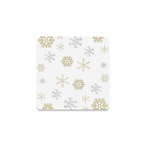 Silver and Gold Snowflakes on a White Background 2 Square Coaster