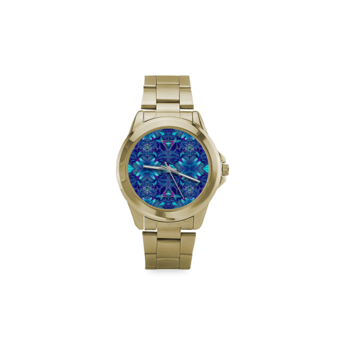 Blue Elegance Fractal Abstract Custom Gilt Watch(Model 101)