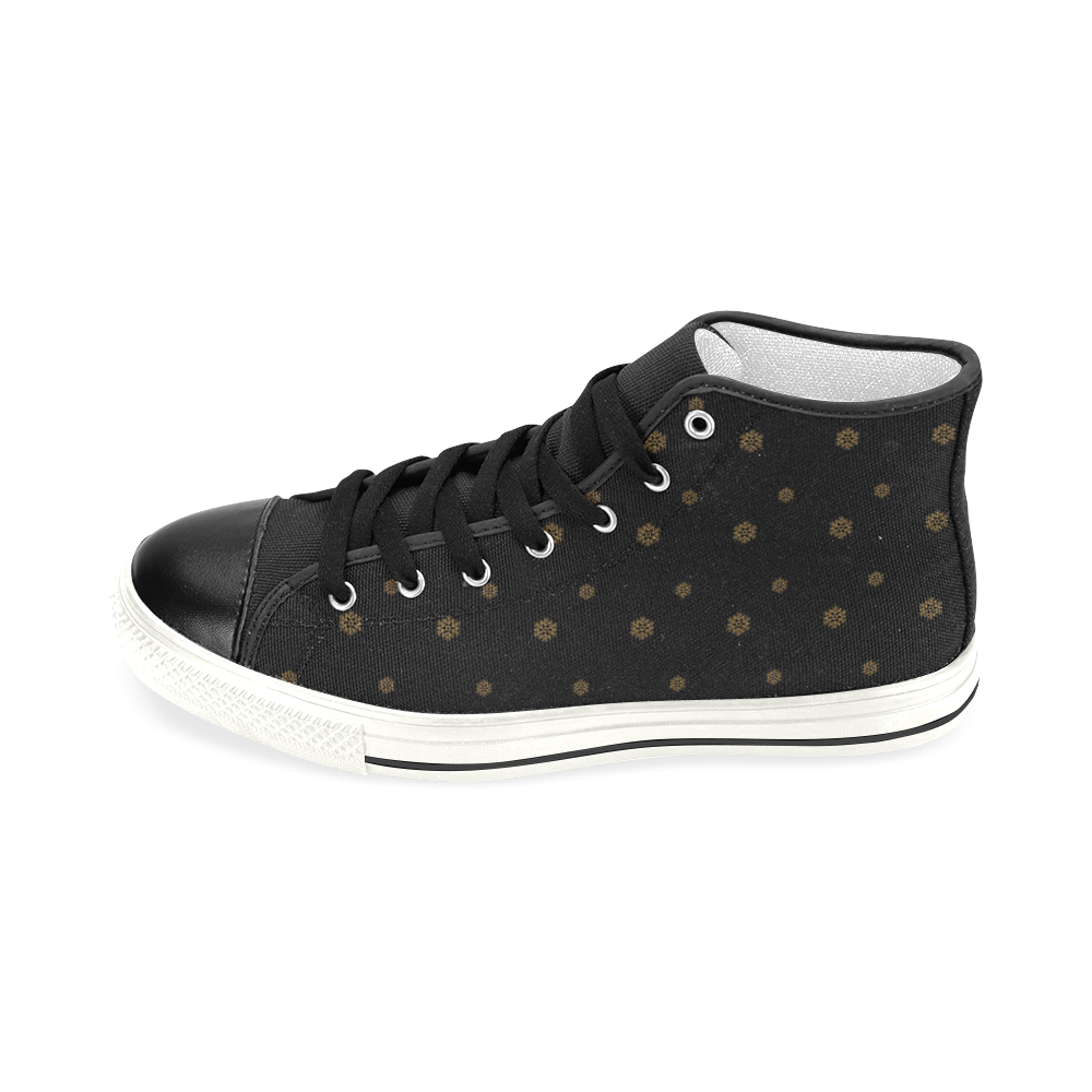 Golden Snowflakes On A Midnight Black Background Women's Classic High Top Canvas Shoes (Model 017)