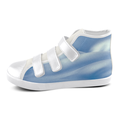 Bright Blue Ice Curves Velcro High Top Canvas Kid's Shoes (Model 015)