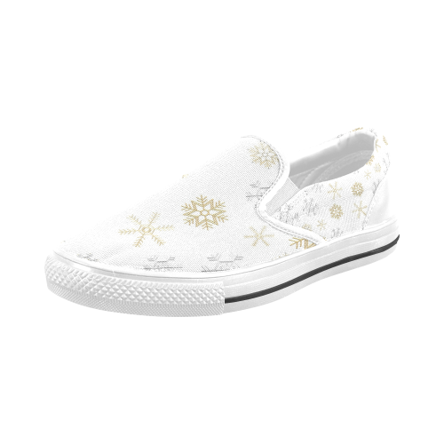 Silver and Gold Snowflakes on a White Background 2 Men's Slip-on Canvas Shoes (Model 019)