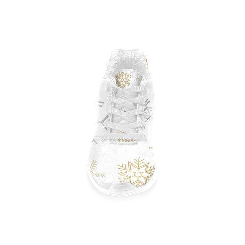 Silver and Gold Snowflakes on a White Background Women’s Running Shoes (Model 020)