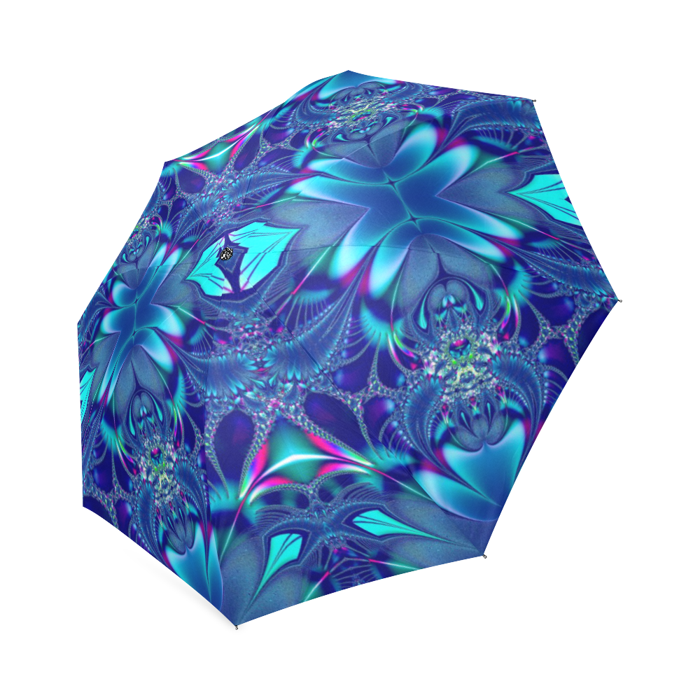 Blue Elegance Fractal Abstract Foldable Umbrella (Model U01)