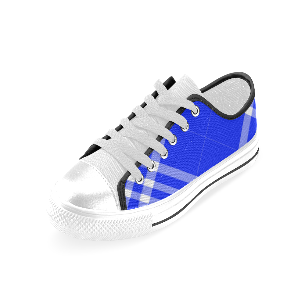 Blue and White Tartan Plaid Men's Classic Canvas Shoes (Model 018)