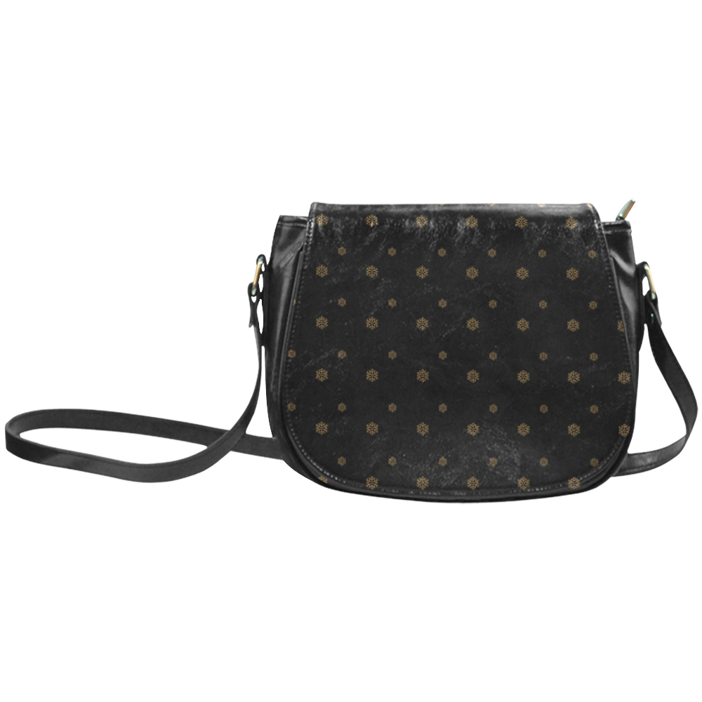 Golden Snowflakes On A Midnight Black Background Classic Saddle Bag/Large (Model 1648)