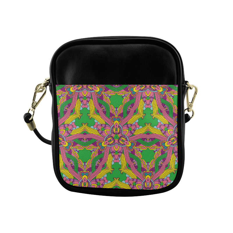 Zandine 0204 pink green yellow bold floral pattern Sling Bag (Model 1627)