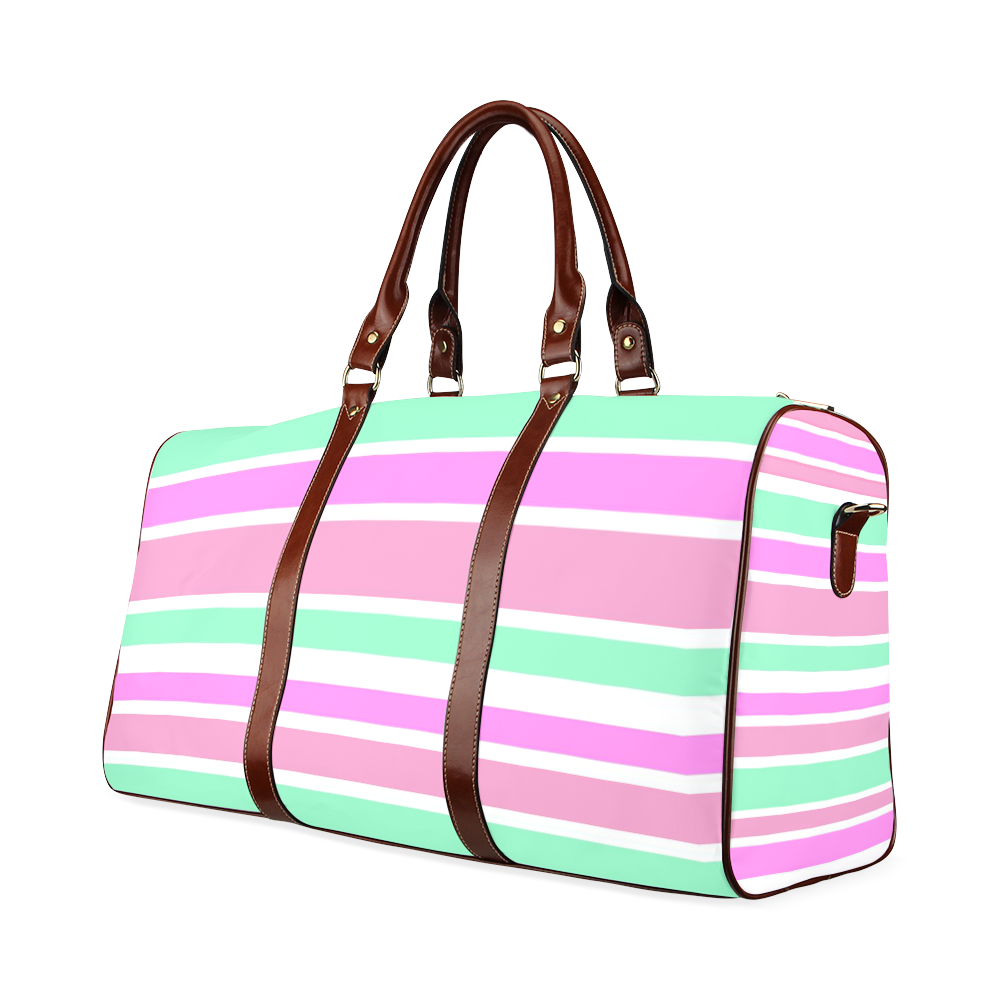 Pink Green Stripes Pattern Waterproof Travel Bag/Small (Model 1639)