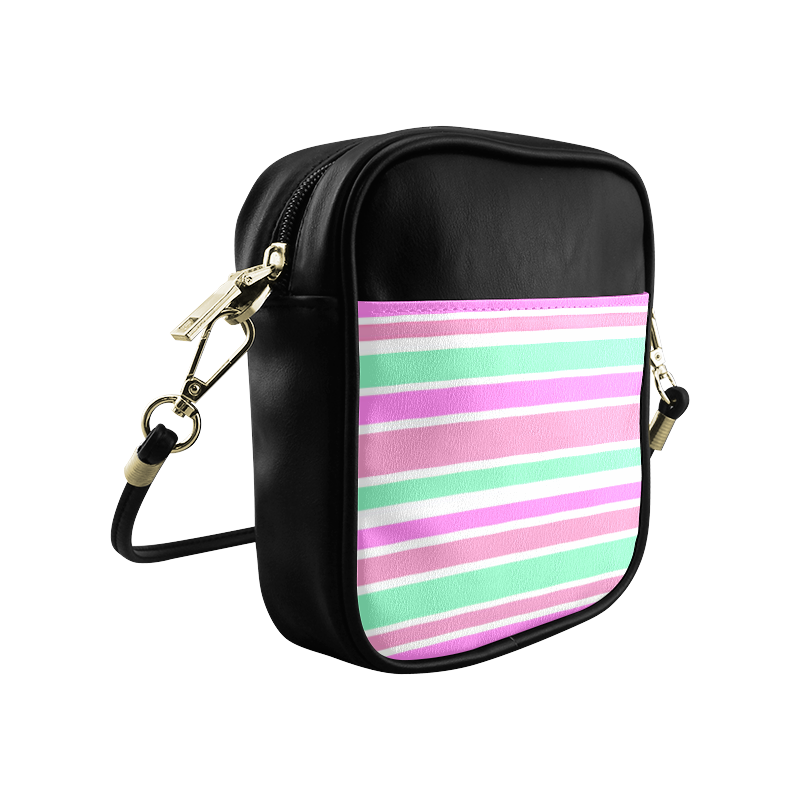 Pink Green Stripes Pattern Sling Bag (Model 1627)