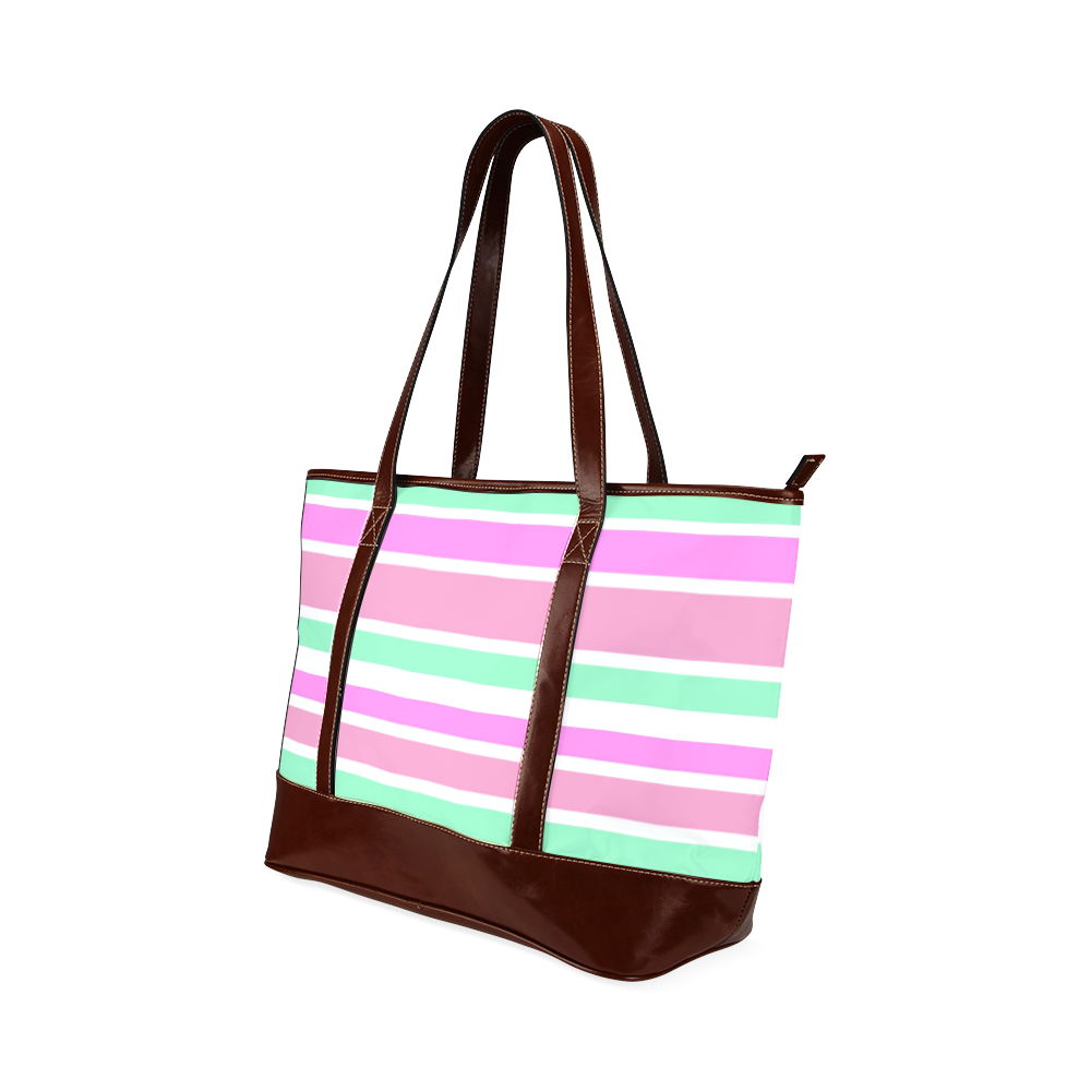 Pink Green Stripes Pattern Tote Handbag (Model 1642)
