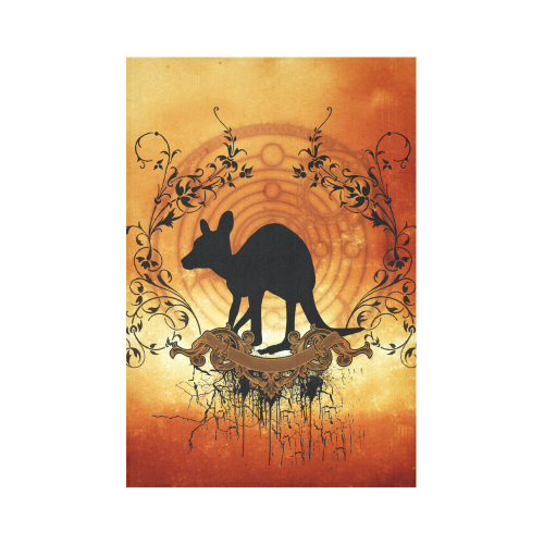Cute kangaroo silhouette with floral elemetns Cotton Linen Wall Tapestry 60"x 90"