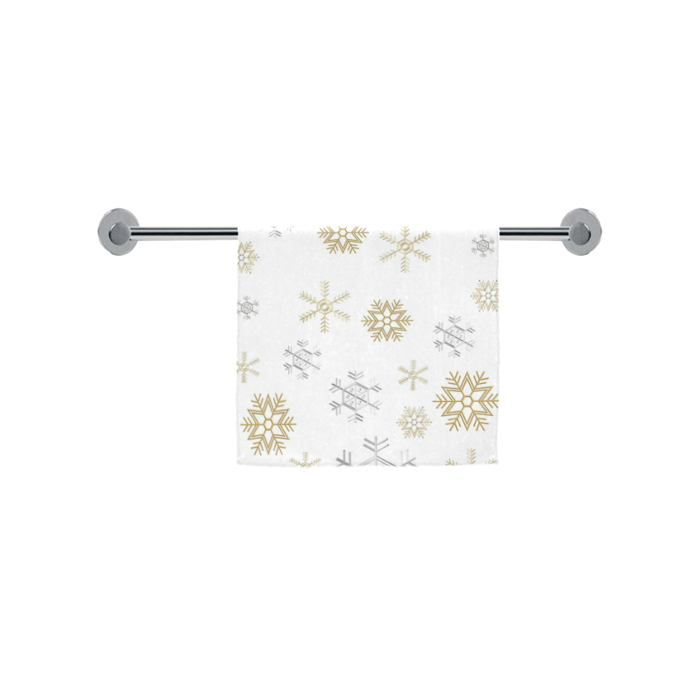 Silver and Gold Snowflakes on a White Background 2 Custom Towel 16"x28"