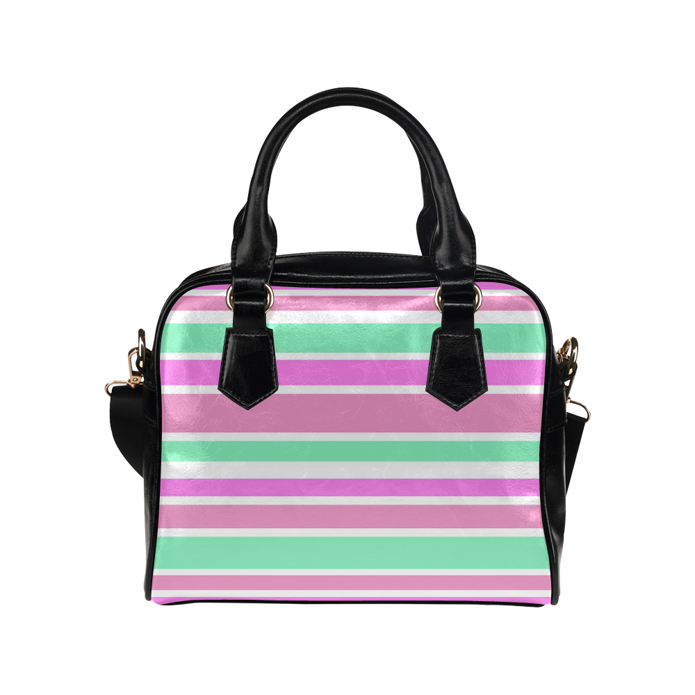 Pink Green Stripes Pattern Shoulder Handbag (Model 1634)