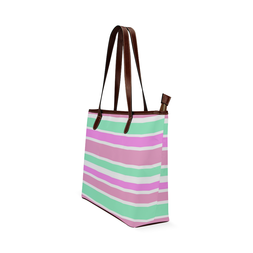 Pink Green Stripes Pattern Shoulder Tote Bag (Model 1646)