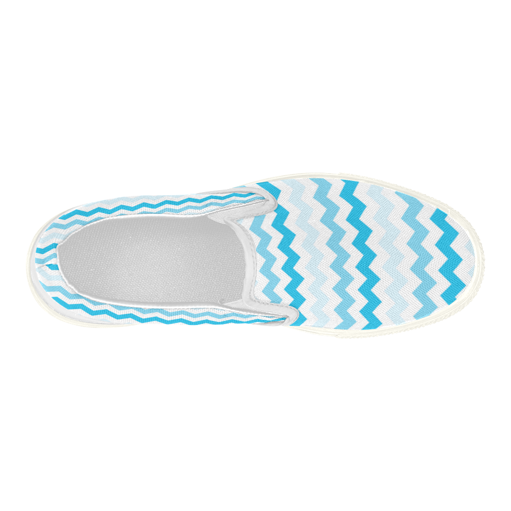 Blue Chevron Pattern Zig Zag Women's Slip-on Canvas Shoes (Model 019)