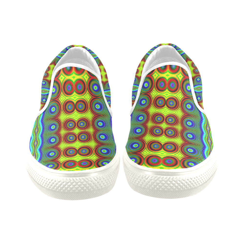 Candy Dots Abstract Fractal Women's Unusual Slip-on Canvas Shoes (Model 019)