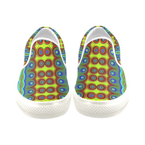 Candy Dots Abstract Fractal Women's Unusual Slip-on Canvas Shoes (Model 019)