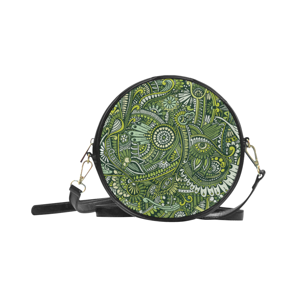 zz0105 green hippie flower whimsical pattern Round Sling Bag (Model 1647)