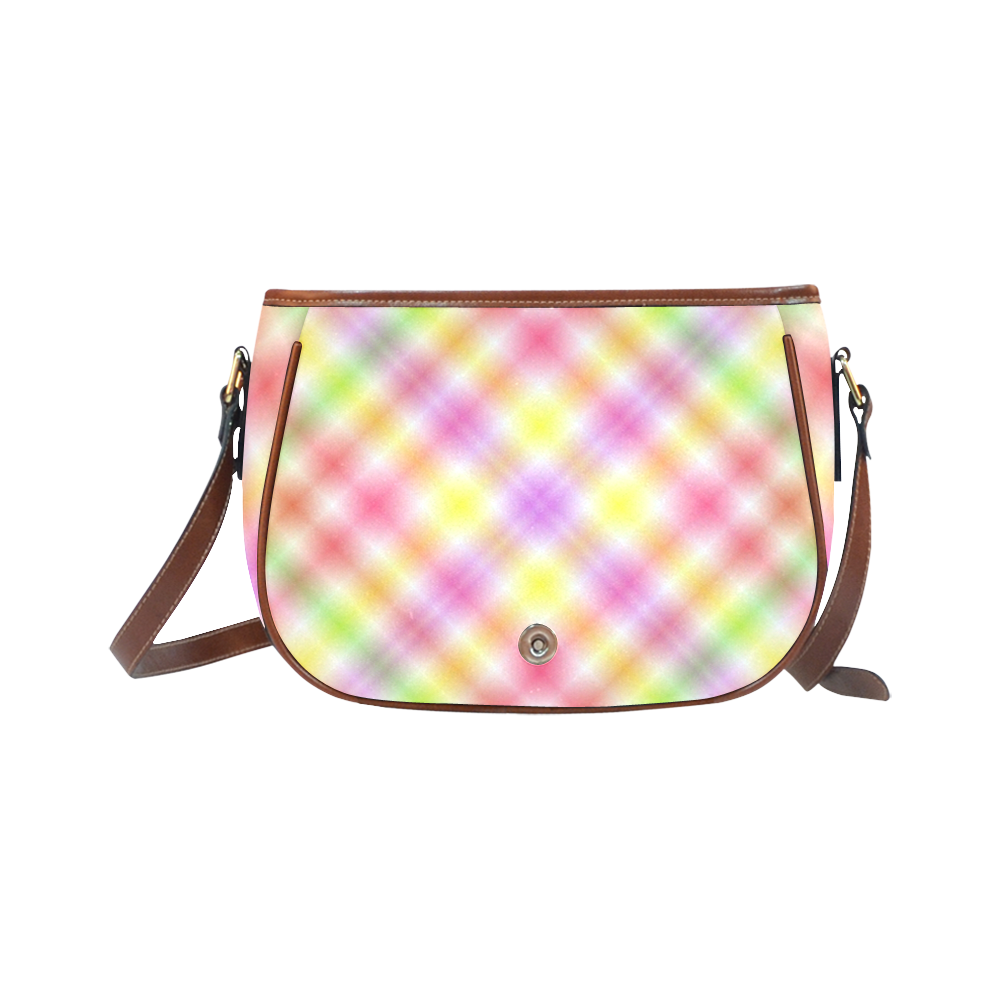 Multicolored Pastel Rainbow Tartan Plaid Saddle Bag/Small (Model 1649) Full Customization