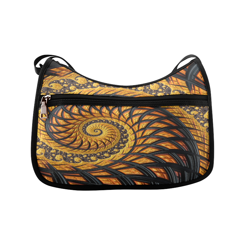 Spiral Yellow and Black Staircase Fractal Crossbody Bags (Model 1616)