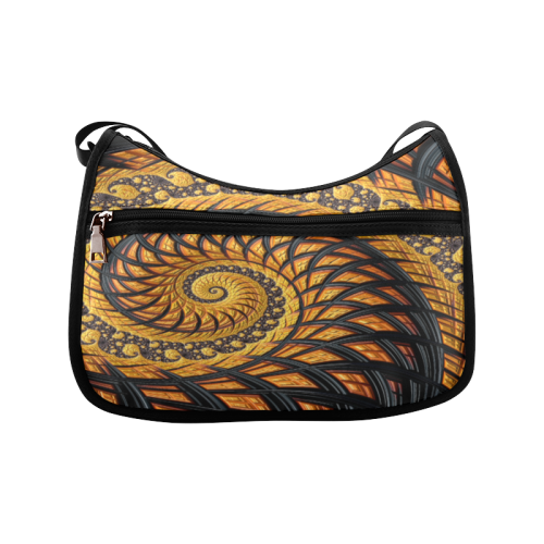 Spiral Yellow and Black Staircase Fractal Crossbody Bags (Model 1616)