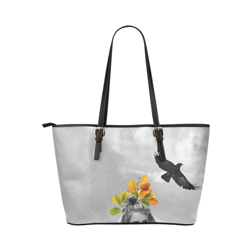 Crow girl Leather Tote Bag/Small (Model 1651)