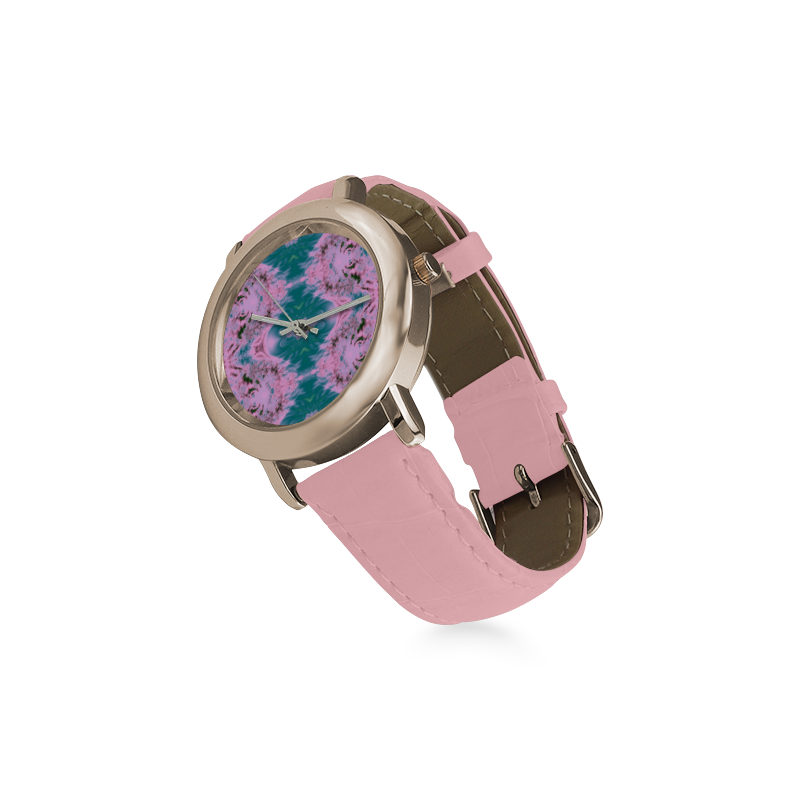 Japaneses Water Gardens Fractal Abstract Women's Rose Gold Leather Strap Watch(Model 201)