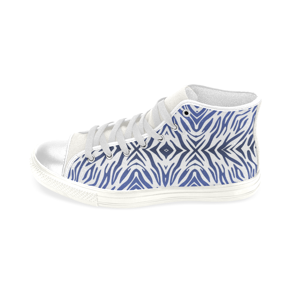 Blue Zebra Print Pattern Men’s Classic High Top Canvas Shoes (Model 017)