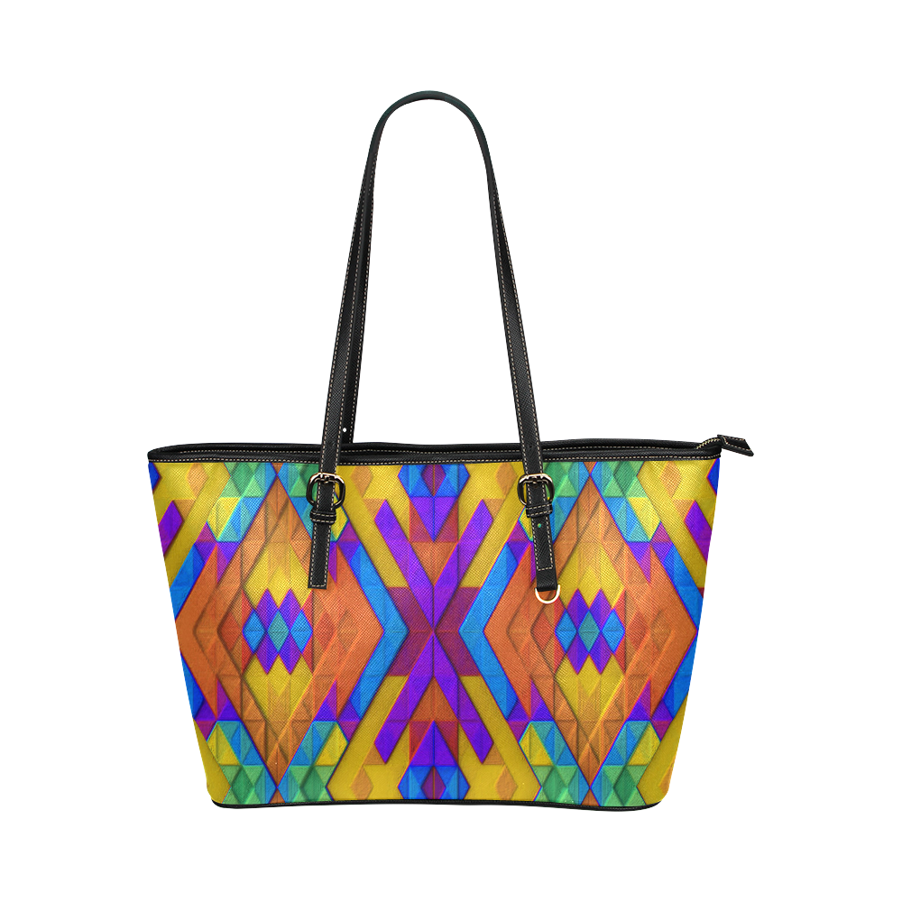 Colorful Geometry Leather Tote Bag/Large (Model 1651)