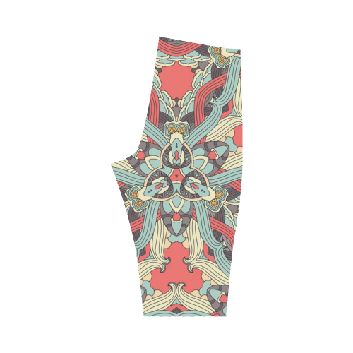 Zandine 0203 pink blue vintage floral pattern Hestia Cropped Leggings (Model L03)