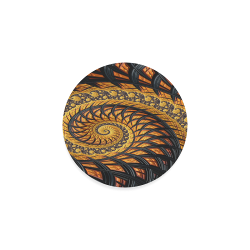 Spiral Yellow and Black Staircase Fractal Round Coaster