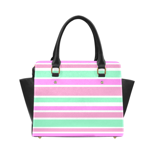 Pink Green Stripes Pattern Classic Shoulder Handbag (Model 1653)