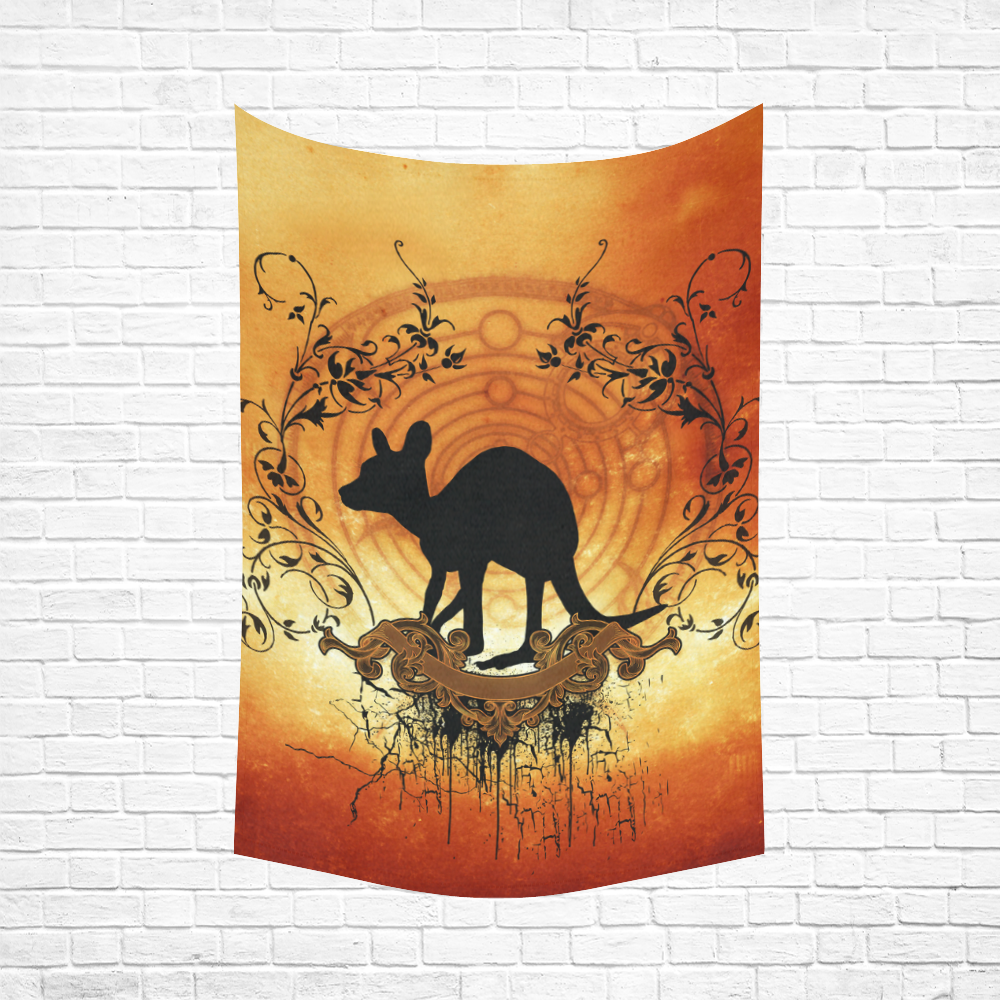 Cute kangaroo silhouette with floral elemetns Cotton Linen Wall Tapestry 60"x 90"