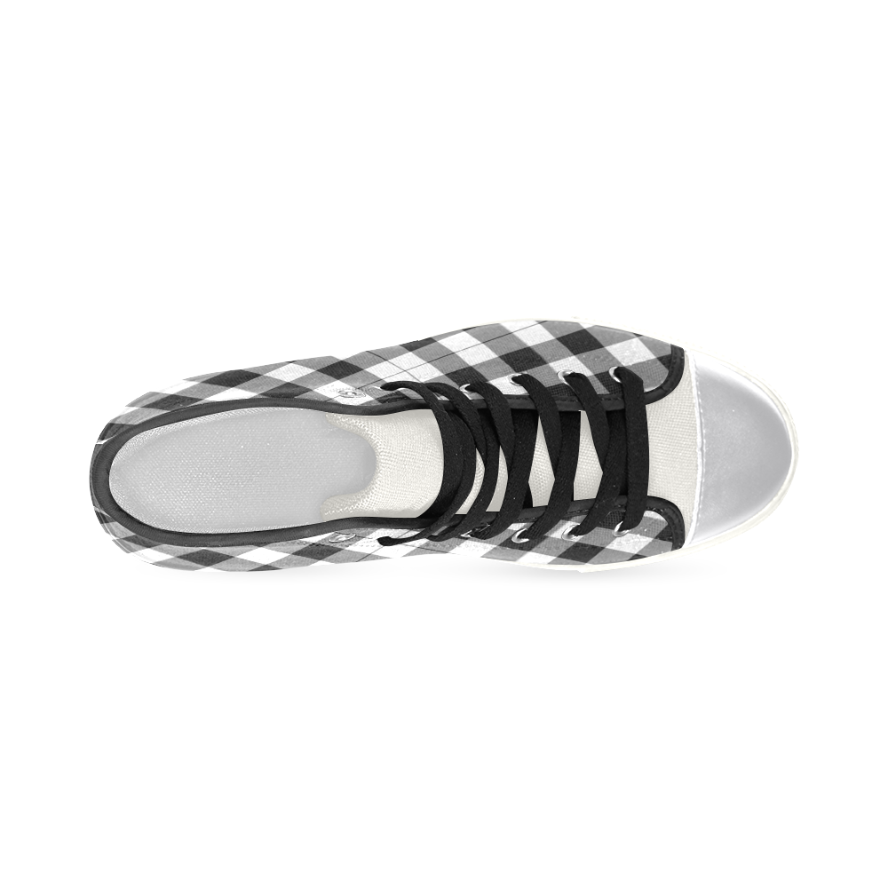 Black and White Tartan Plaid Women's Classic High Top Canvas Shoes (Model 017)