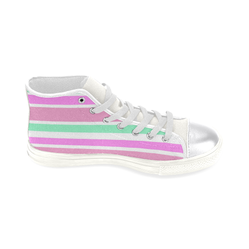 Pink Green Stripes Pattern Women's Classic High Top Canvas Shoes (Model 017)