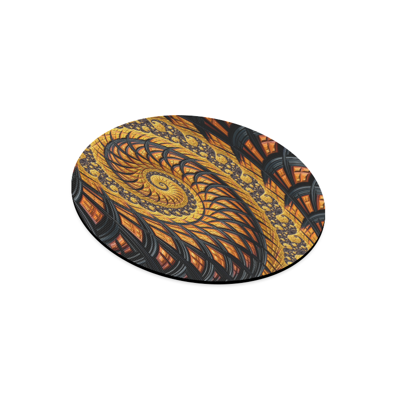 Spiral Yellow and Black Staircase Fractal Round Mousepad