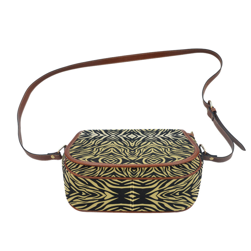 Gold and Black Zebra Print Pattern Saddle Bag/Small (Model 1649) Full Customization